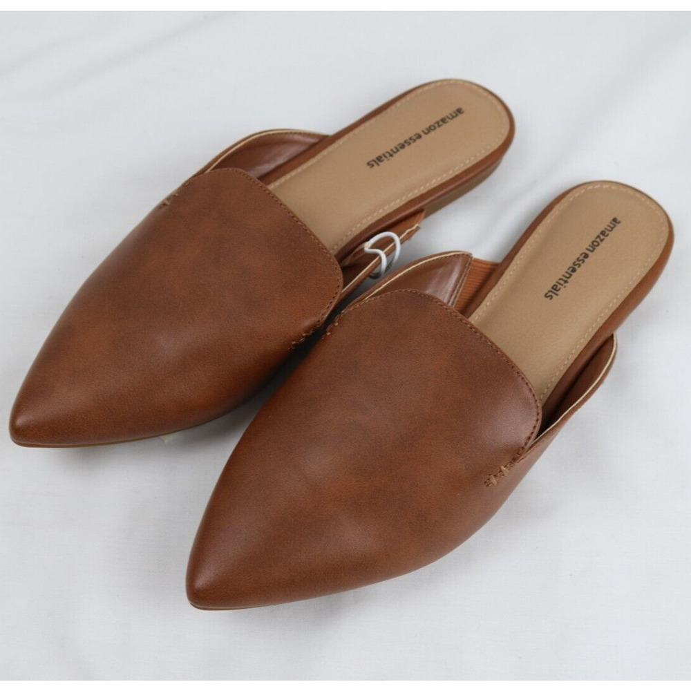 Women's Size 6.5 Molly Pointy Toe Mule Flat Slides Sandals w/ Mini Heel, Tan